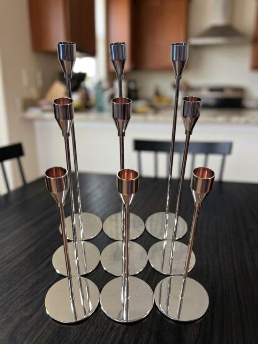 Set of 9 | Silver Metal Taper Candle Holders